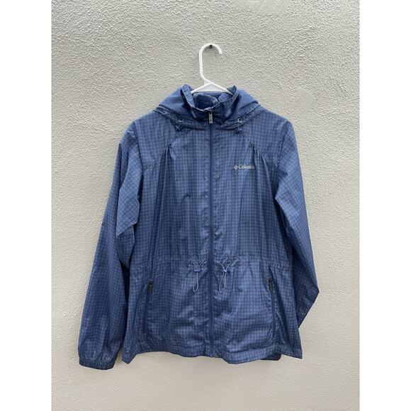Columbia Womens Jacket Size Medium Blue Full Zip Up Hooded Windbreaker - Picture 1 of 12